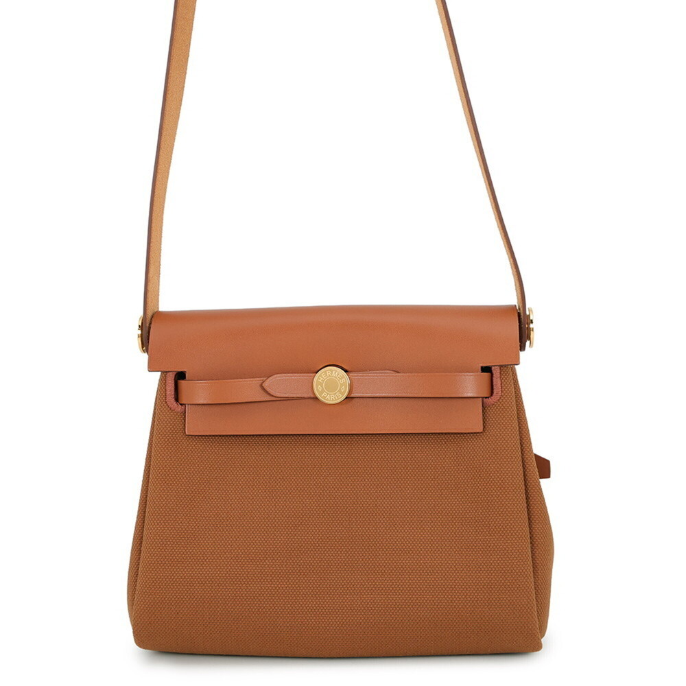 Hermes Shoulder Bag Herbag Zip Mini Fauve Toile Military Vache Hunter G Stamp...